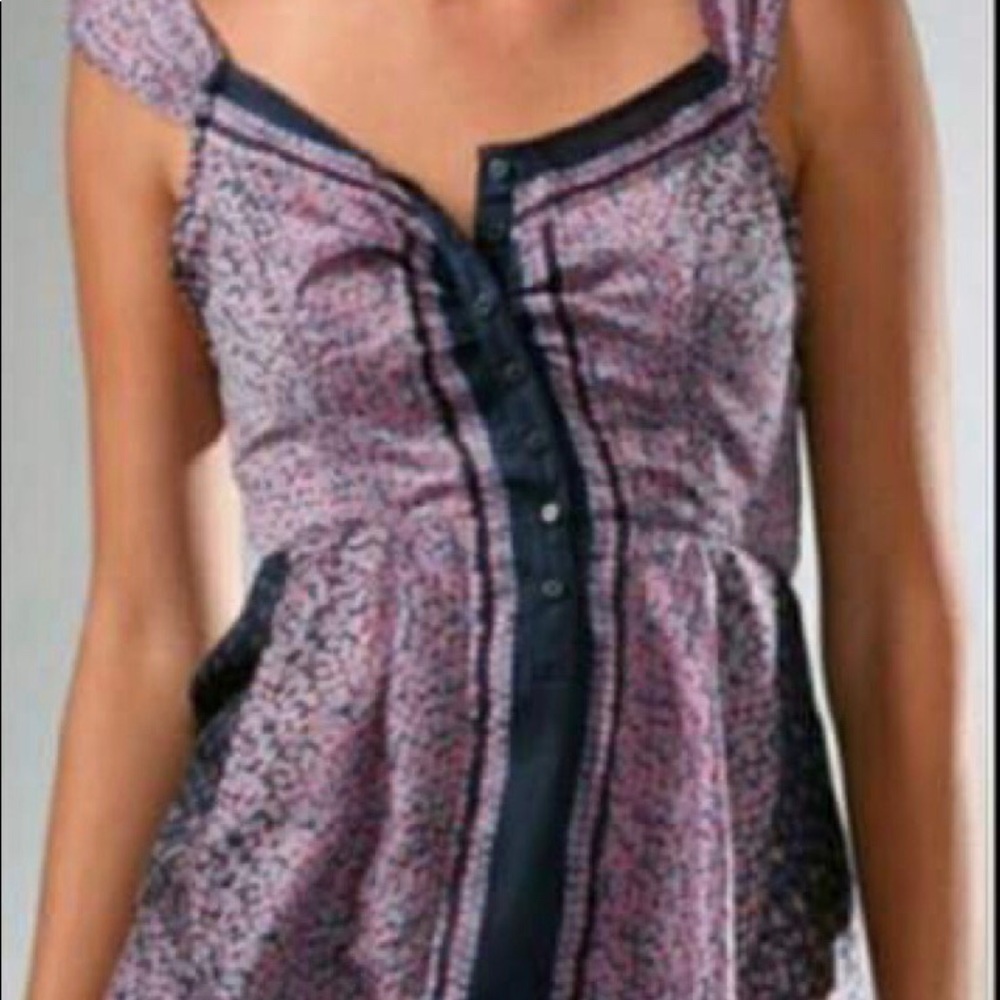 Free People pink and blue floral babydoll tank